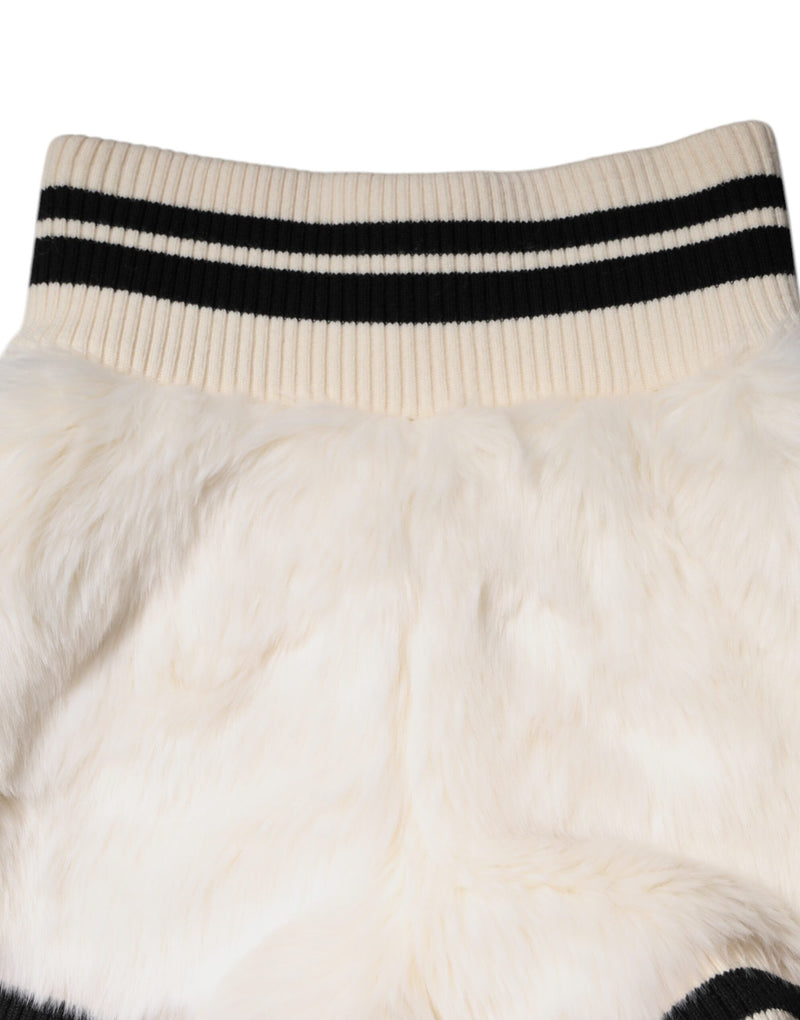 White Faux Fur High Waisted Hot Pants Short Dolce & Gabbana