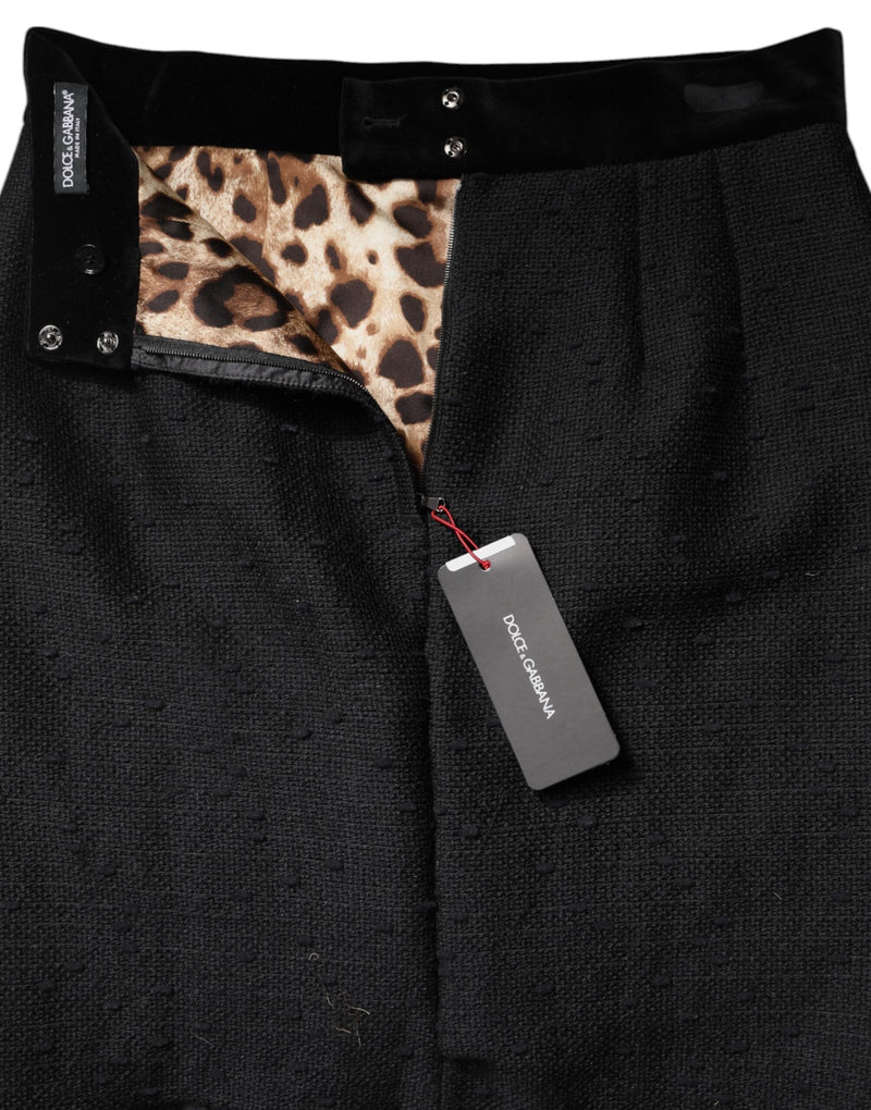 Black Wool Fringe High Waist Pencil Mini Skirt Dolce & Gabbana