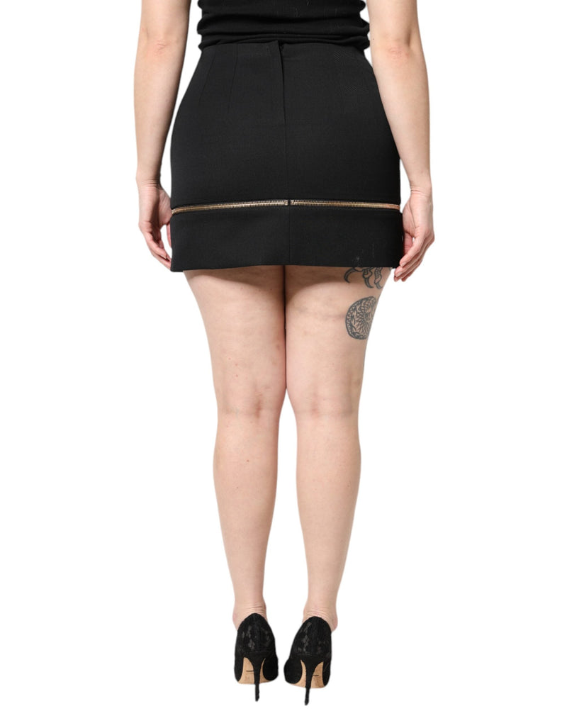 Black Virgin Wool High Waisted Mini Skirt Dolce & Gabbana