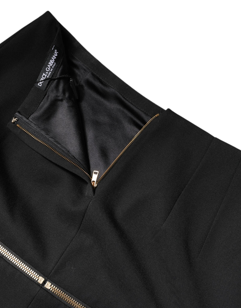 Black Virgin Wool High Waisted Mini Skirt Dolce & Gabbana