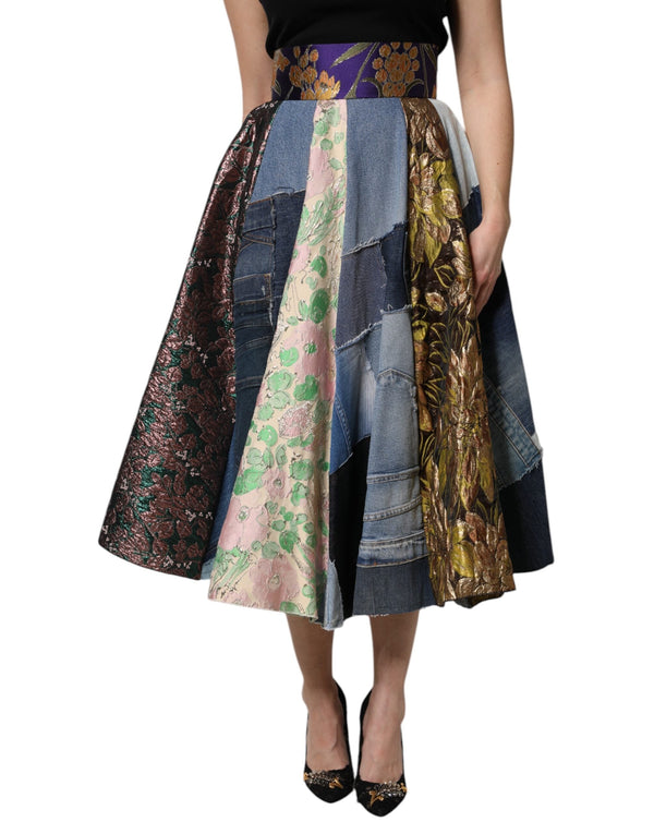 Multicolor Patchwork High Waisted Midi Skirt Dolce & Gabbana
