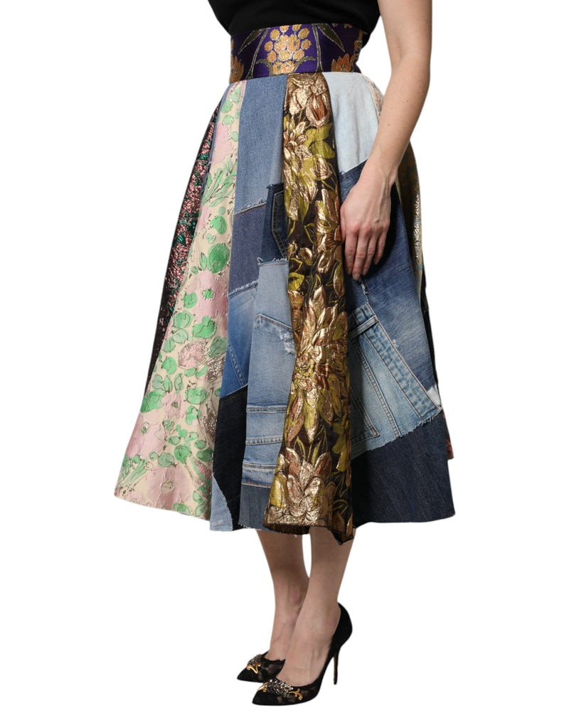 Multicolor Patchwork High Waisted Midi Skirt Dolce & Gabbana