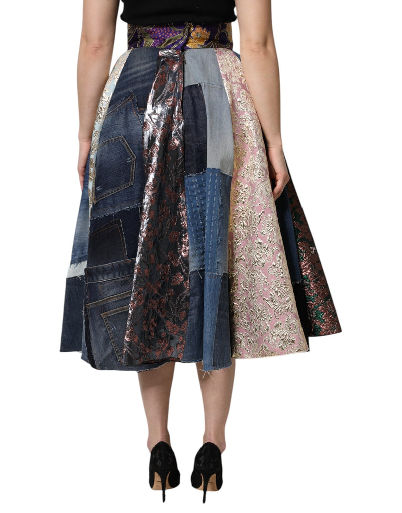 Multicolor Patchwork High Waisted Midi Skirt Dolce & Gabbana