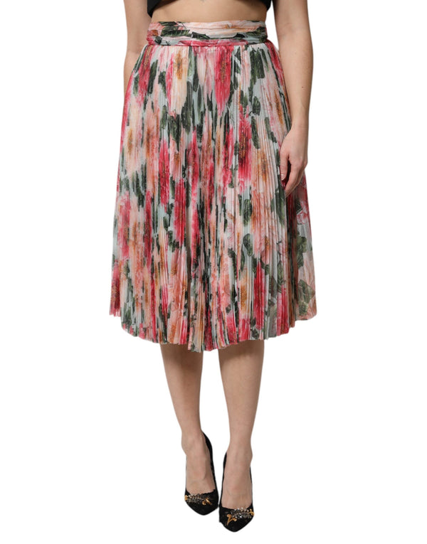 Multicolor Silk Floral High Waist Midi Skirt Dolce & Gabbana