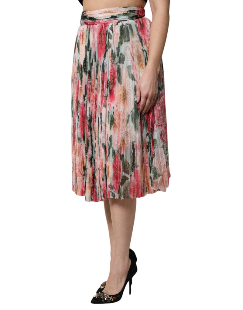 Multicolor Silk Floral High Waist Midi Skirt Dolce & Gabbana