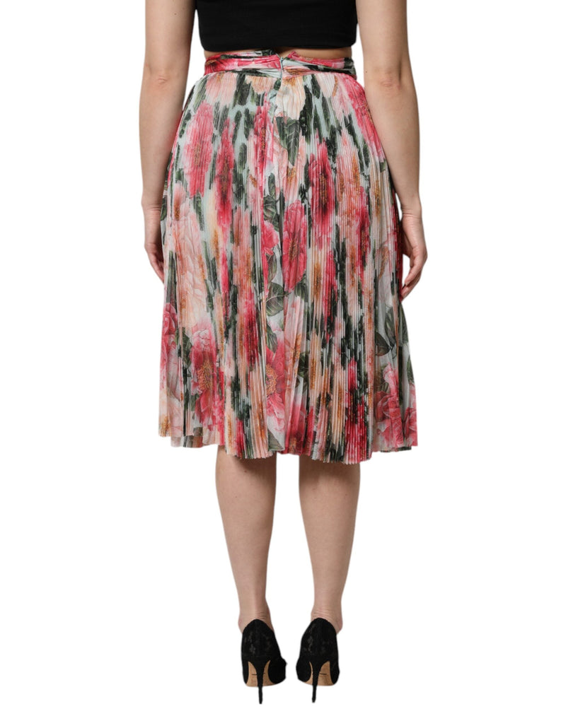 Multicolor Silk Floral High Waist Midi Skirt Dolce & Gabbana