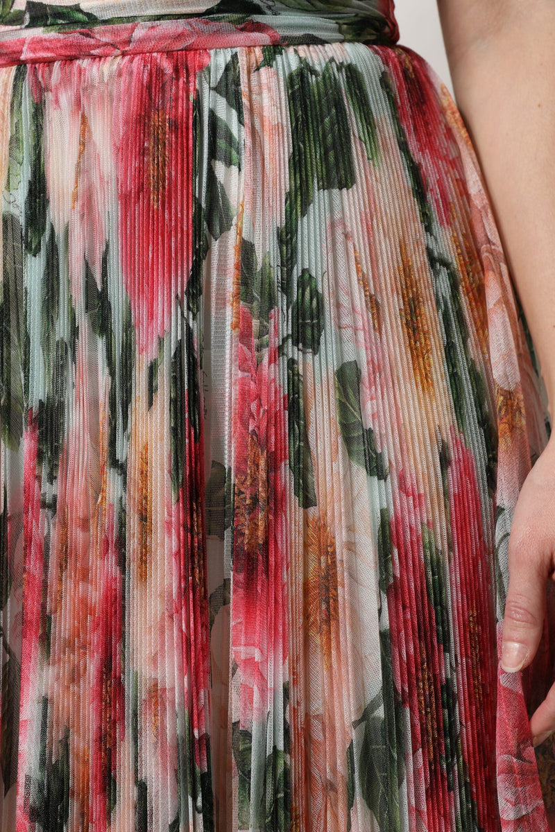 Multicolor Silk Floral High Waist Midi Skirt Dolce & Gabbana