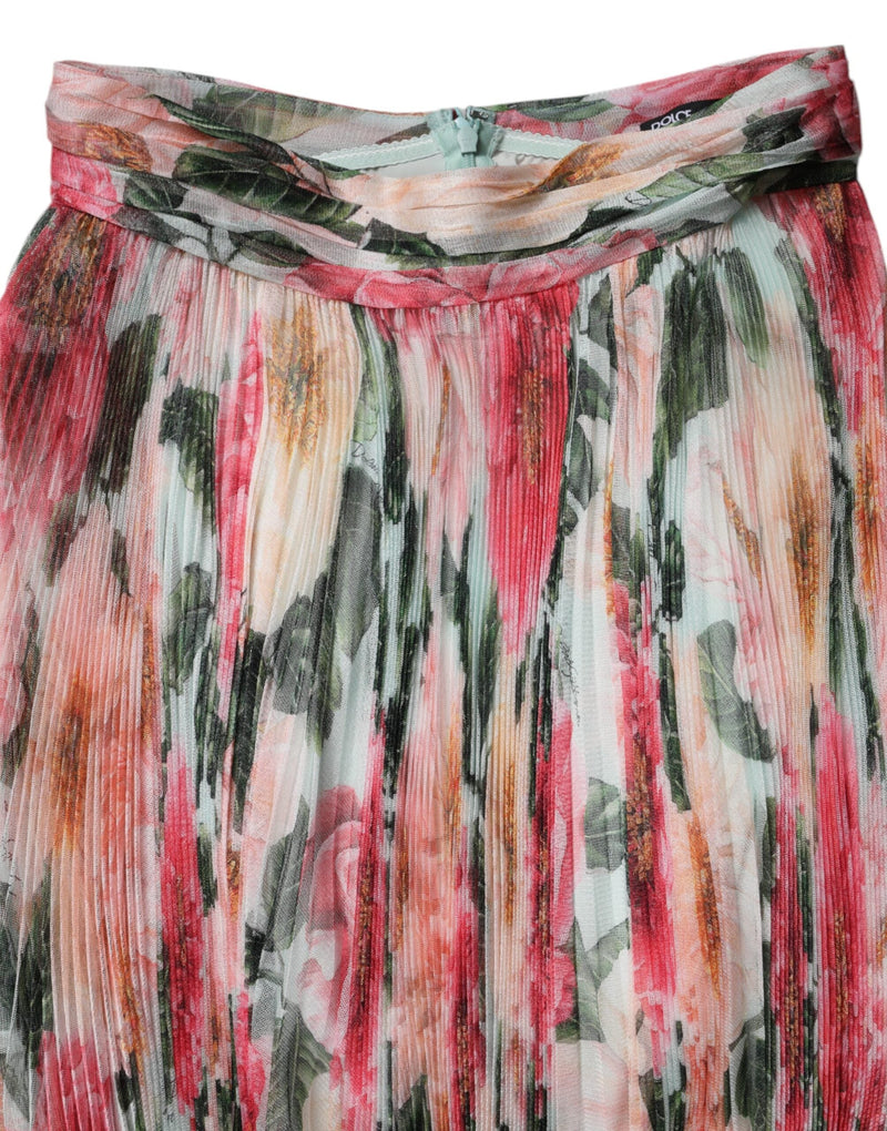 Multicolor Silk Floral High Waist Midi Skirt Dolce & Gabbana