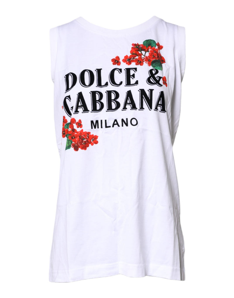 White Floral Printed Cotton Sleeveless T-shirt Dolce & Gabbana