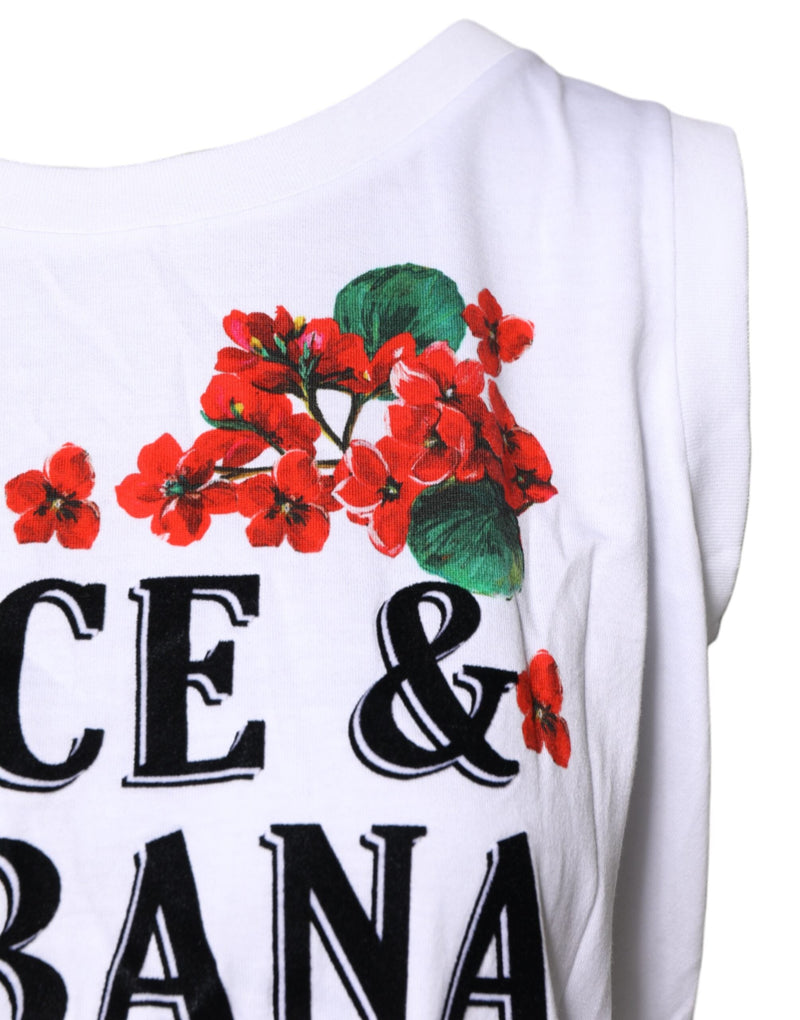 White Floral Printed Cotton Sleeveless T-shirt Dolce & Gabbana
