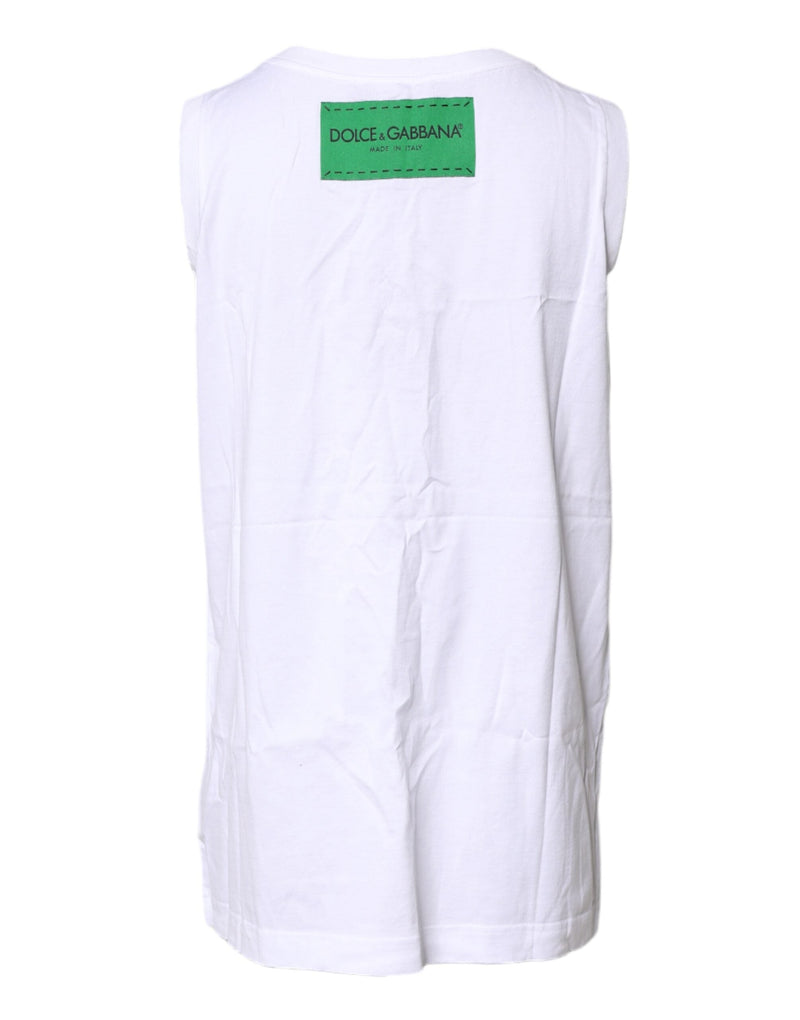 White Floral Printed Cotton Sleeveless T-shirt Dolce & Gabbana