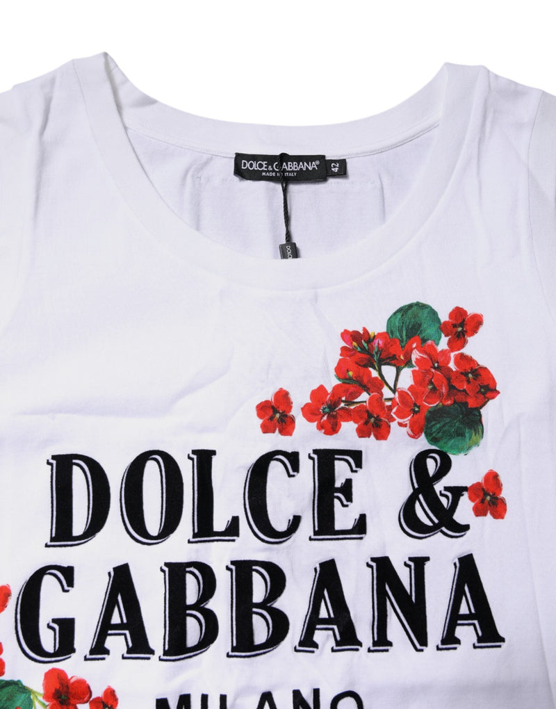 White Floral Printed Cotton Sleeveless T-shirt Dolce & Gabbana