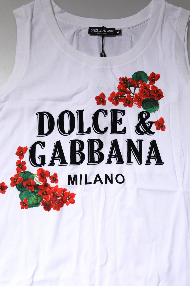 White Floral Printed Cotton Sleeveless T-shirt Dolce & Gabbana
