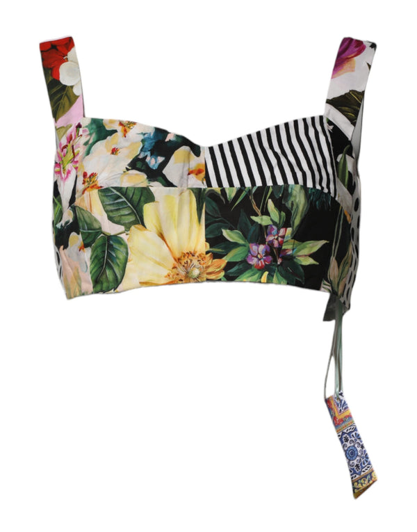 Multicolor Sweetheart Neck Patchwork Crop Top Dolce & Gabbana