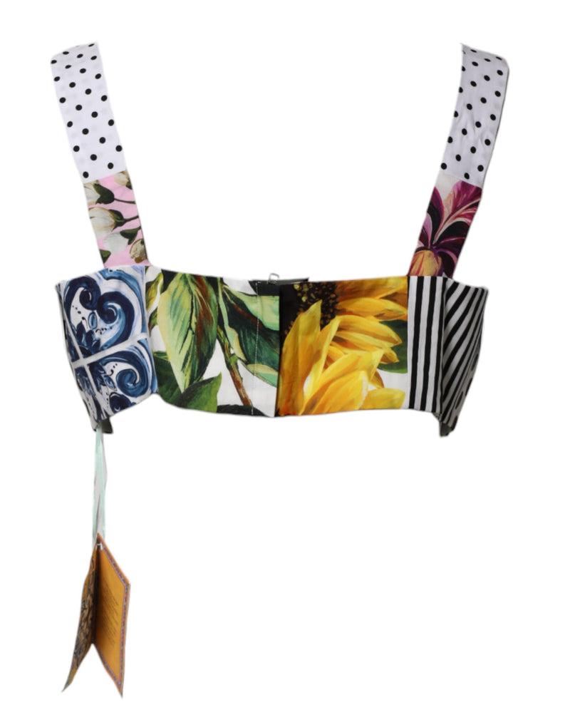 Multicolor Sweetheart Neck Patchwork Crop Top Dolce & Gabbana