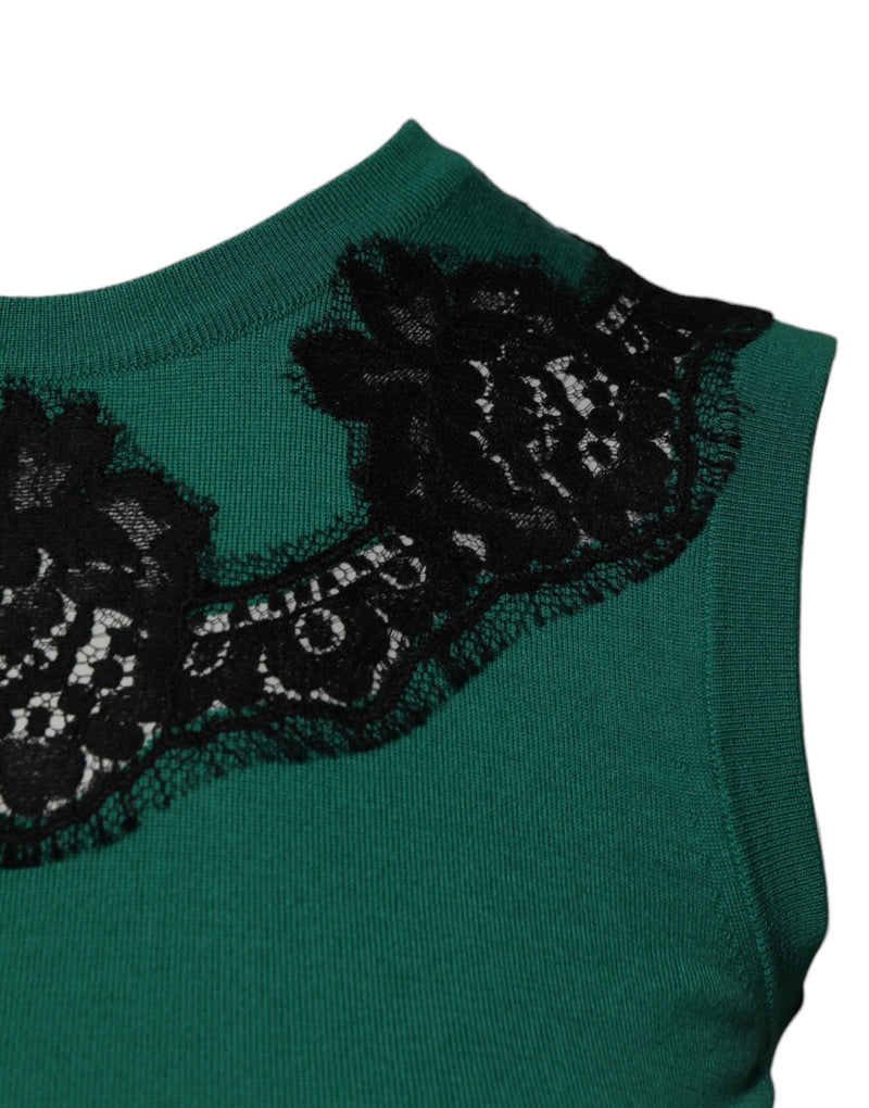 Green Wool Lace Detail Sleeveless Tank Top Dolce & Gabbana