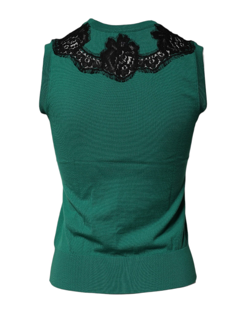 Green Wool Lace Detail Sleeveless Tank Top Dolce & Gabbana