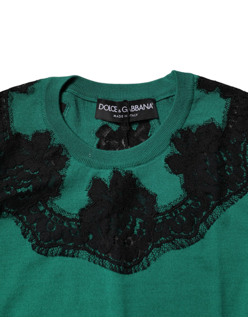 Green Wool Lace Detail Sleeveless Tank Top Dolce & Gabbana