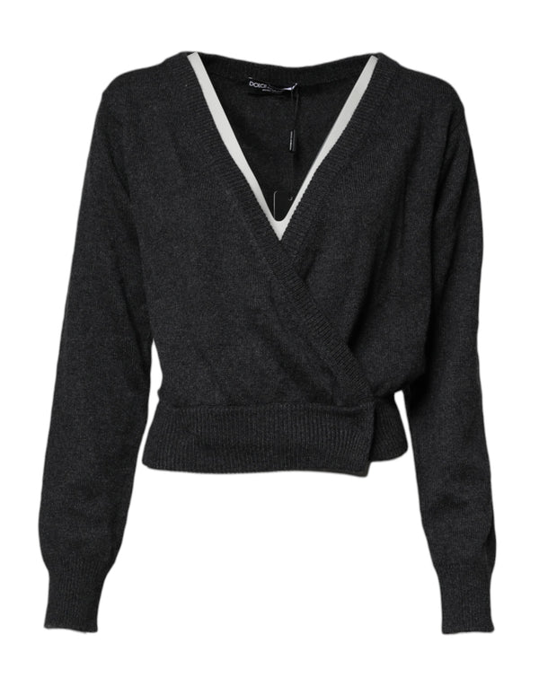 Grey Cashmere Deep V-neck Pullover Sweater Dolce & Gabbana