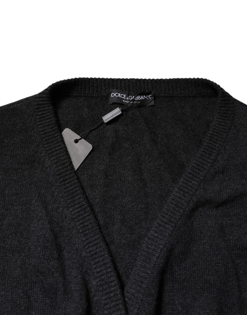 Grey Cashmere Deep V-neck Pullover Sweater Dolce & Gabbana