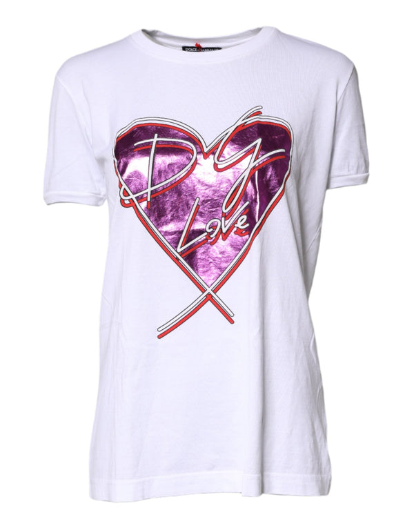 White Printed Cotton Round Neck Top T-shirt Dolce & Gabbana