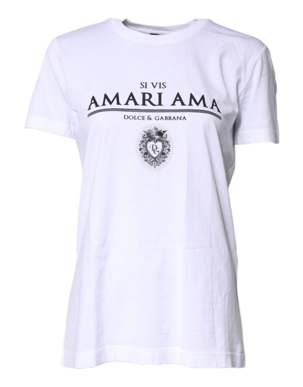 White Cotton Printed Round Neck Top T-shirt Dolce & Gabbana