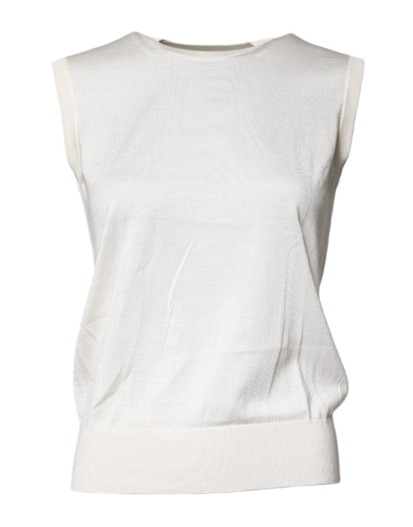 Cream Sleeveless Silk Round Neck Tank Top Dolce & Gabbana