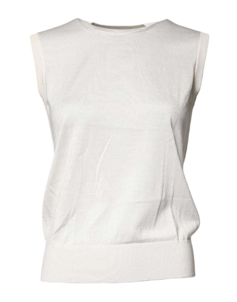 Cream Sleeveless Silk Round Neck Tank Top Dolce & Gabbana