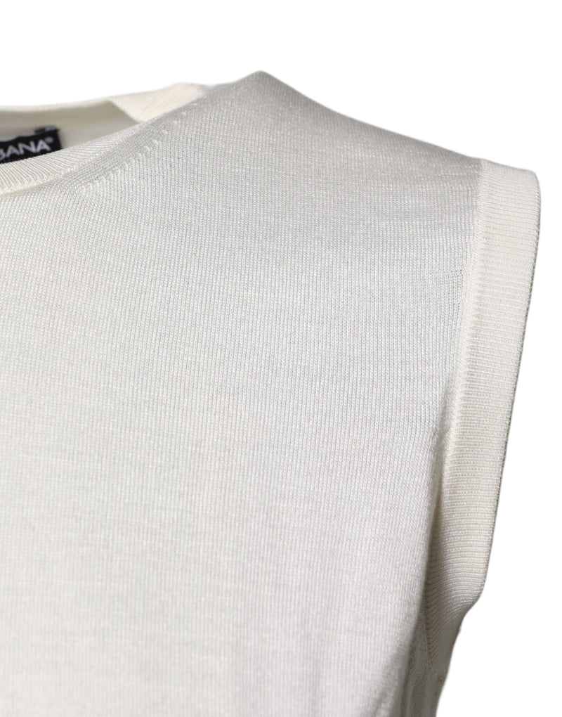 Cream Sleeveless Silk Round Neck Tank Top Dolce & Gabbana