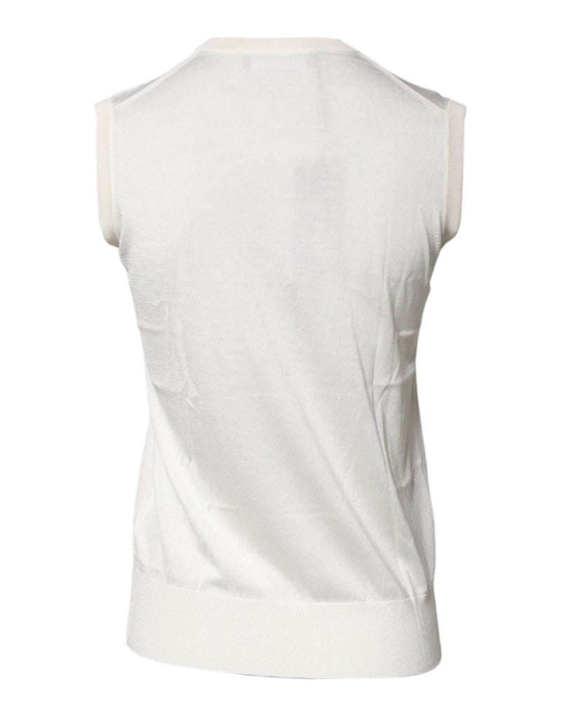 Cream Sleeveless Silk Round Neck Tank Top Dolce & Gabbana
