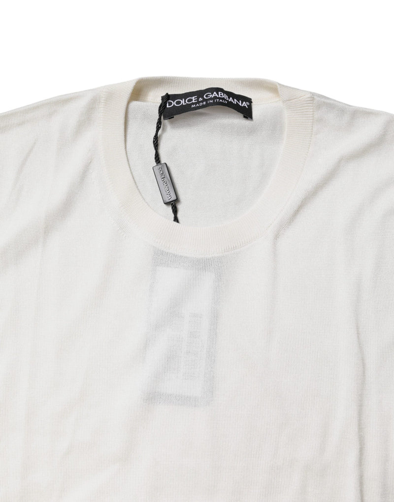 Cream Sleeveless Silk Round Neck Tank Top Dolce & Gabbana