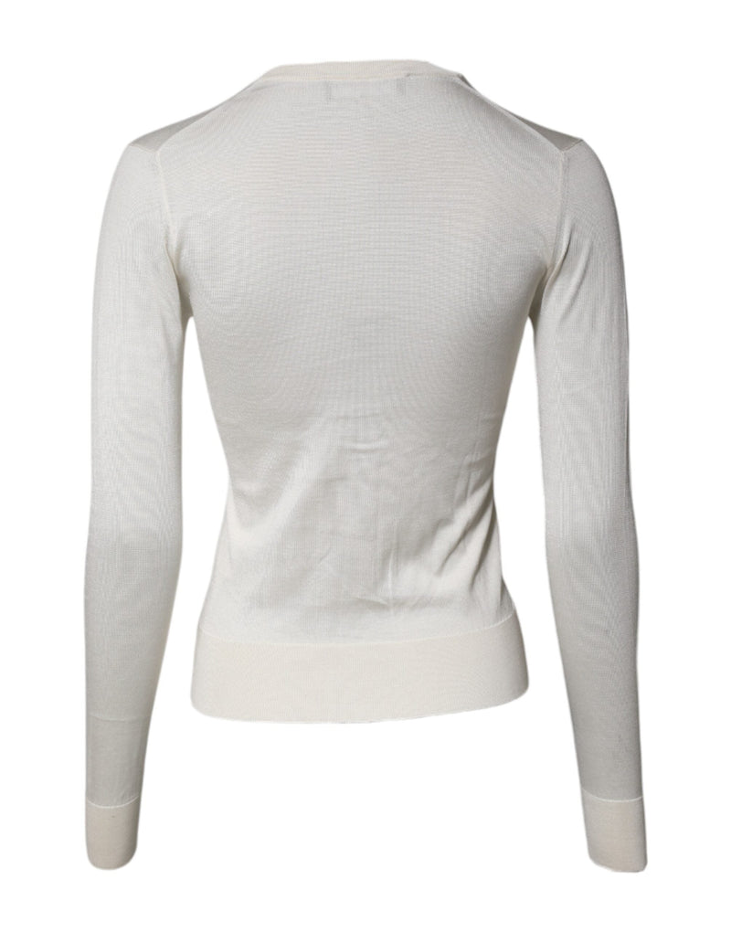 Cream Floral Silk Embellished Cardigan Sweater Dolce & Gabbana