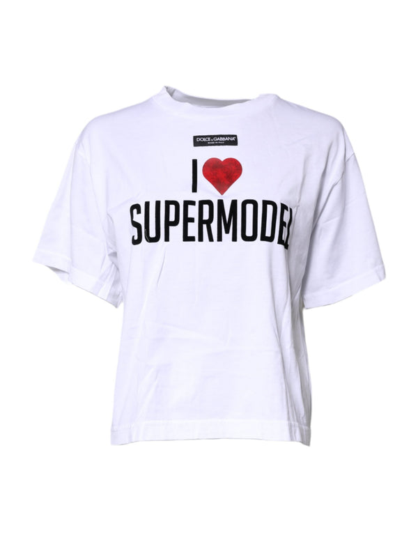 White Printed Round Neck Top Cotton T-shirt Dolce & Gabbana