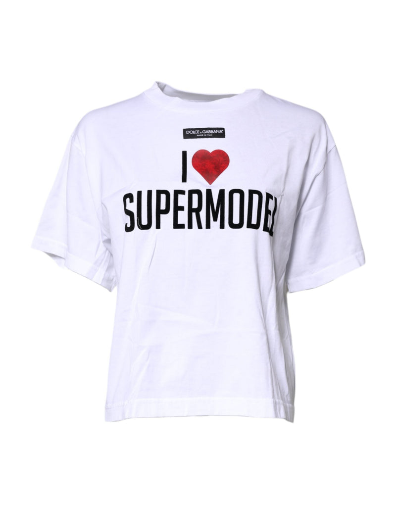 White Printed Round Neck Top Cotton T-shirt Dolce & Gabbana