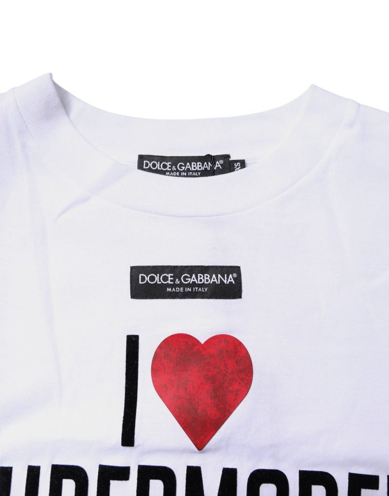 White Printed Round Neck Top Cotton T-shirt Dolce & Gabbana