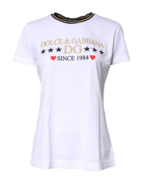 White Printed Round Neck Top Cotton T-shirt Dolce & Gabbana
