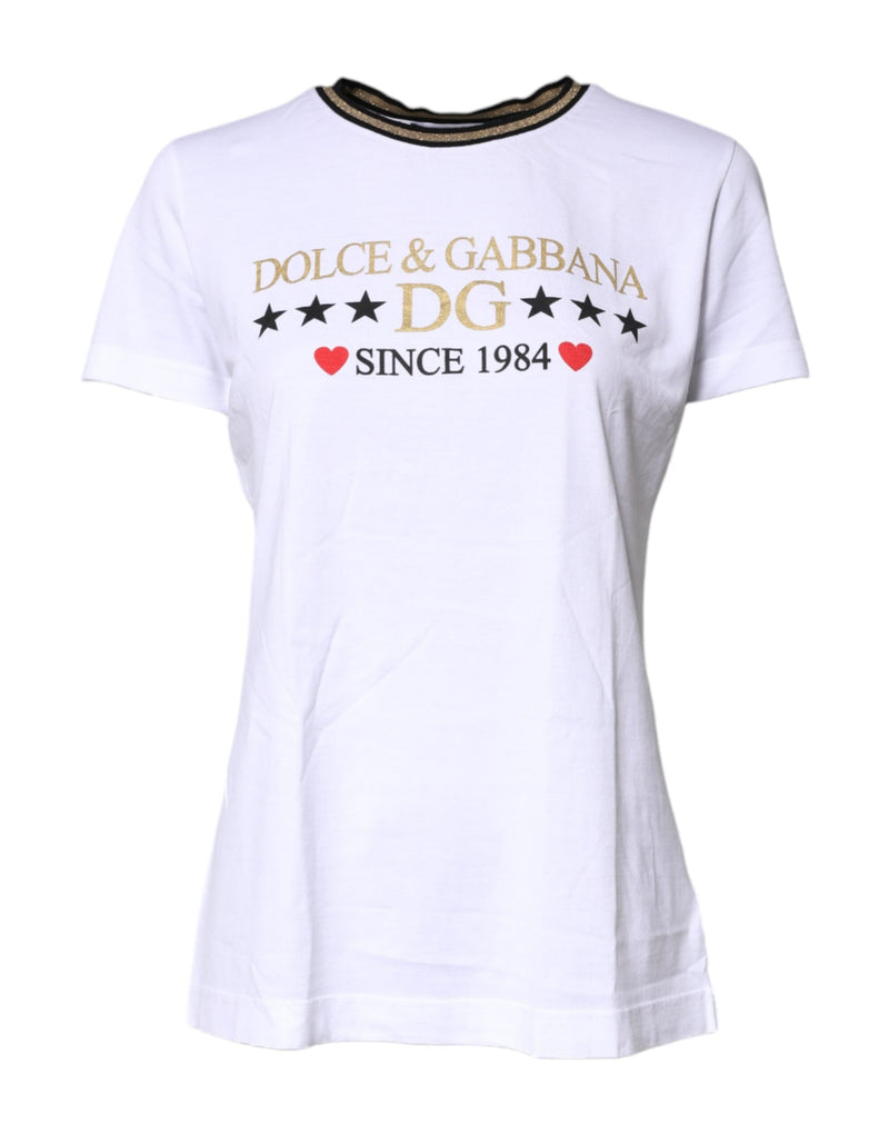 White Printed Round Neck Top Cotton T-shirt Dolce & Gabbana