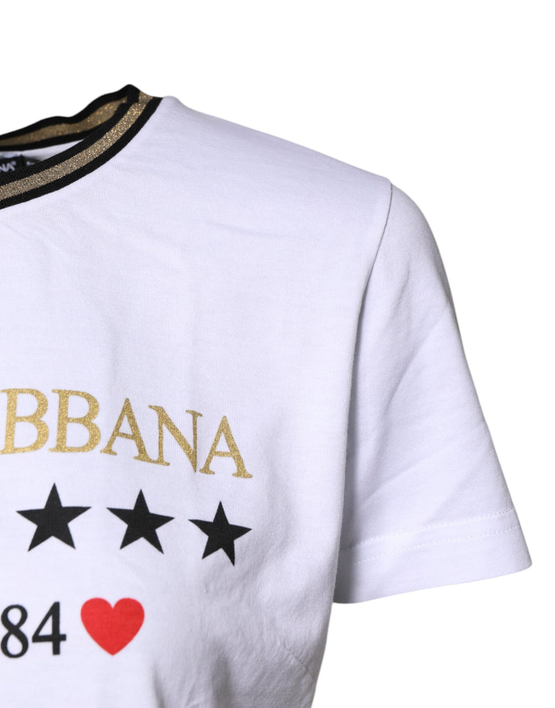 White Printed Round Neck Top Cotton T-shirt Dolce & Gabbana