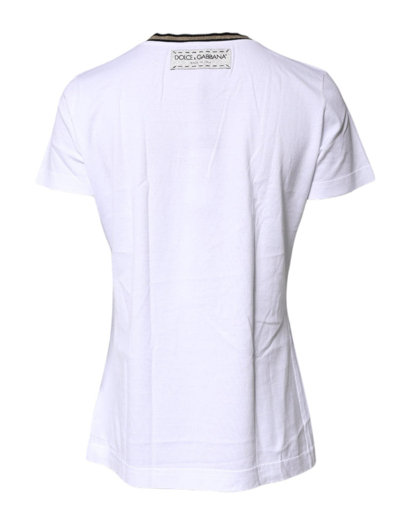 White Printed Round Neck Top Cotton T-shirt Dolce & Gabbana