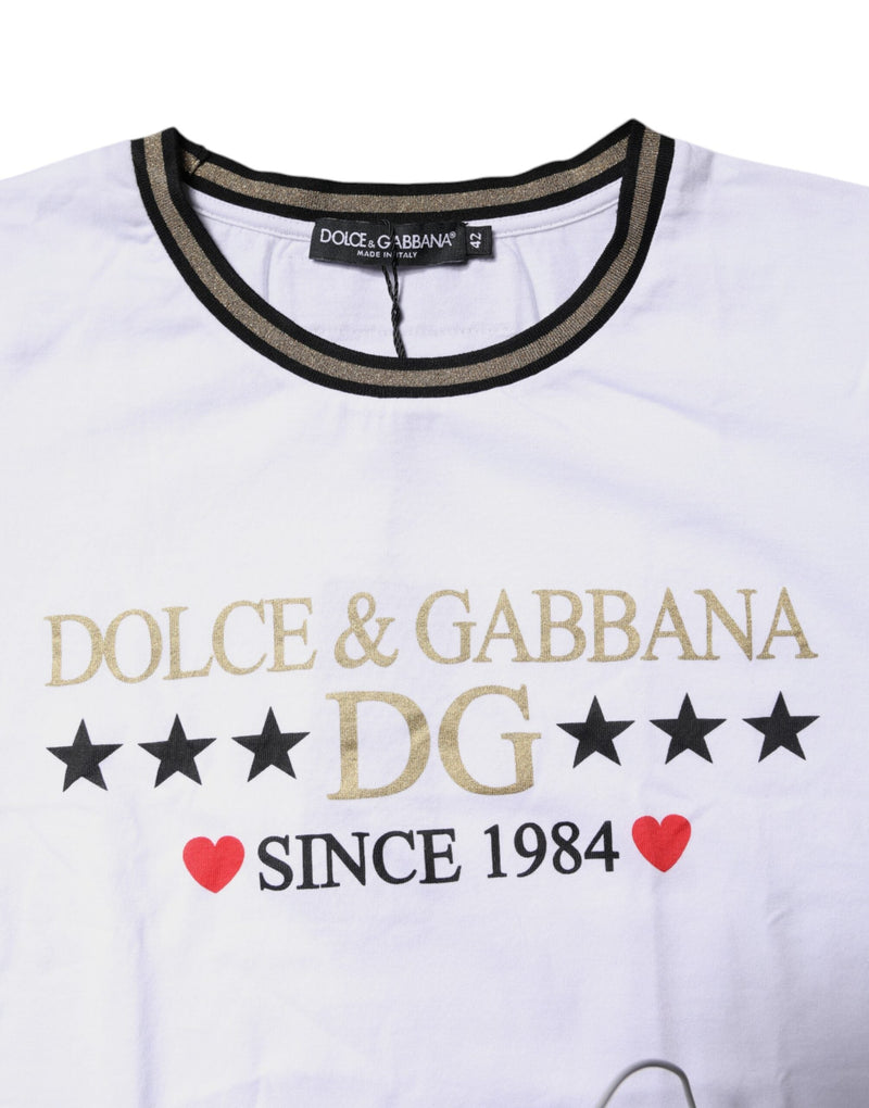 White Printed Round Neck Top Cotton T-shirt Dolce & Gabbana