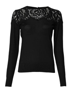 Black Floral Lace Long Sleeves Blouse Top Dolce & Gabbana