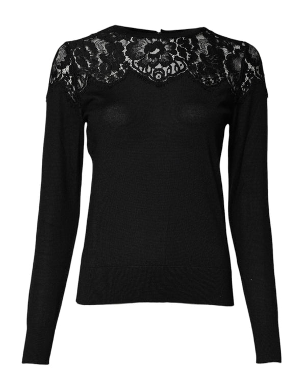 Black Floral Lace Long Sleeves Blouse Top Dolce & Gabbana
