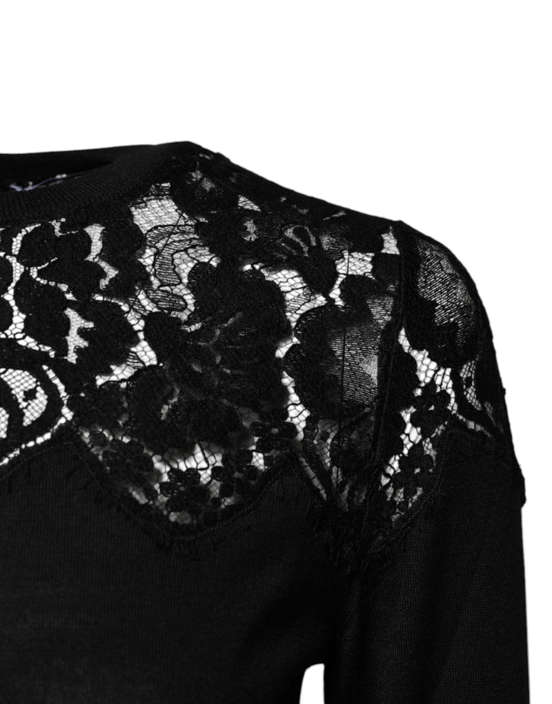 Black Floral Lace Long Sleeves Blouse Top Dolce & Gabbana