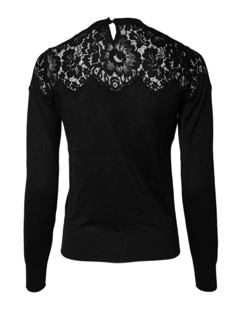 Black Floral Lace Long Sleeves Blouse Top Dolce & Gabbana