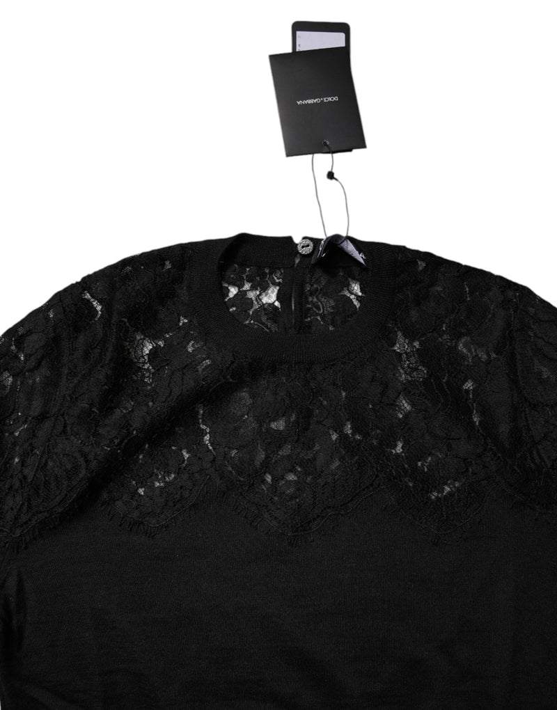 Black Floral Lace Long Sleeves Blouse Top Dolce & Gabbana