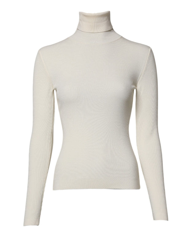 Cream Long Sleeves Turtleneck Slim Sweater Dolce & Gabbana