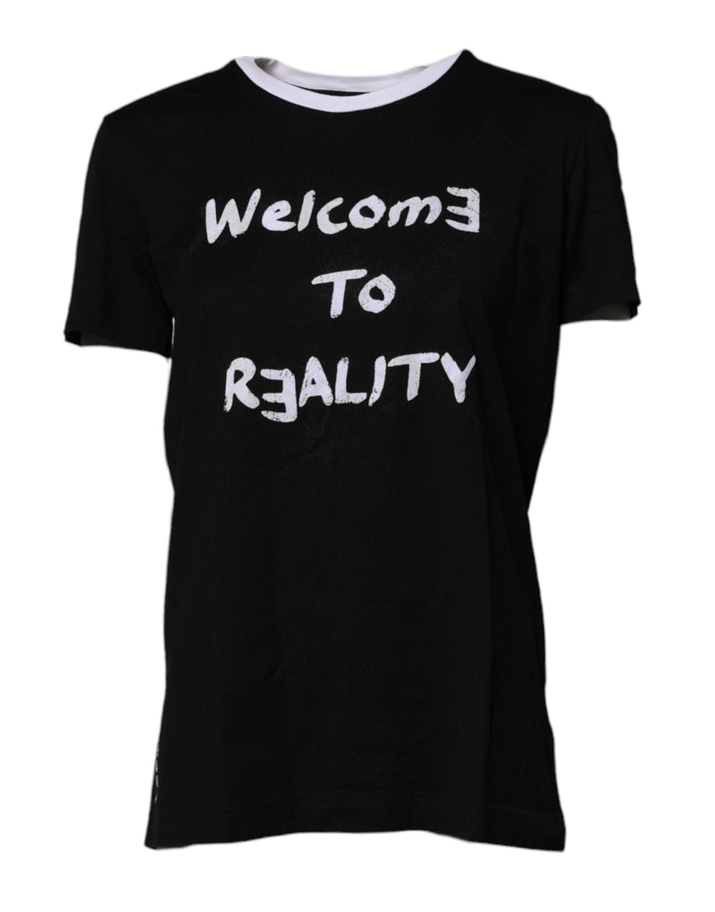 Black Printed Round Neck Top Cotton T-shirt Dolce & Gabbana