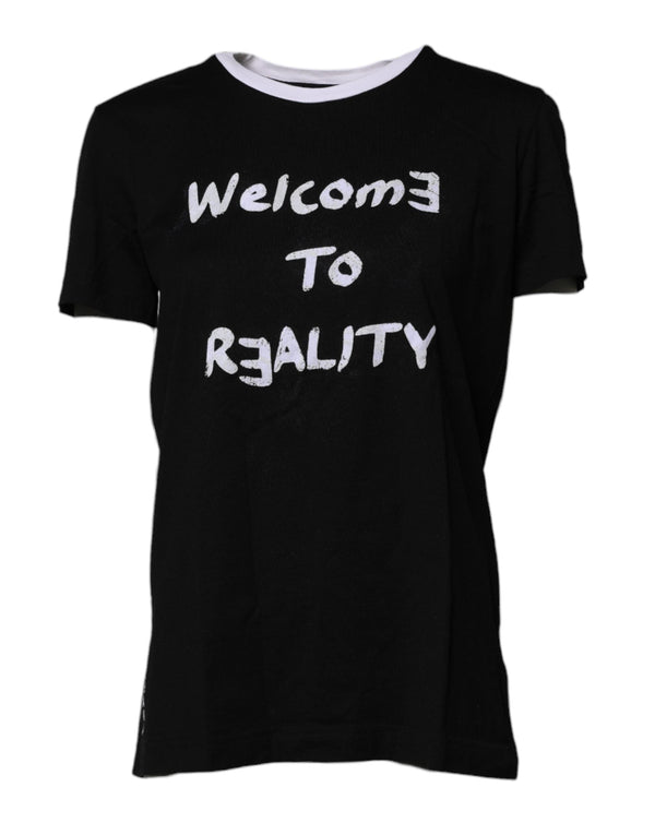Black Printed Round Neck Top Cotton T-shirt Dolce & Gabbana