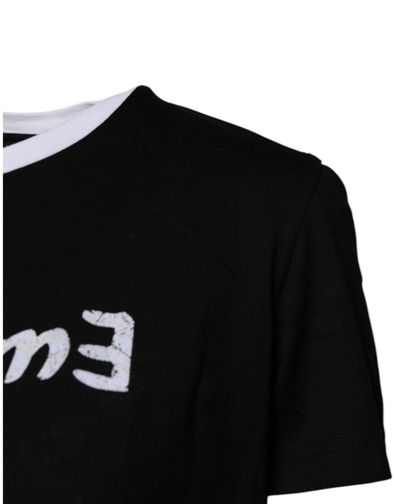 Black Printed Round Neck Top Cotton T-shirt Dolce & Gabbana