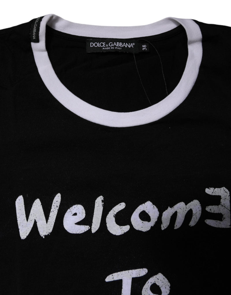 Black Printed Round Neck Top Cotton T-shirt Dolce & Gabbana